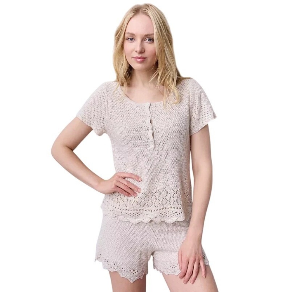 Womens LC Lauren Conrad Crochet Henley Pullover cottagecore‎ boho XL